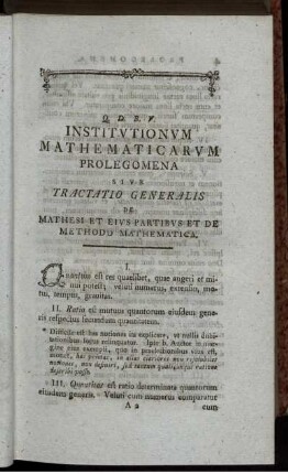 Institutionum mathematicarum prolegomena sive tractatio generalis.