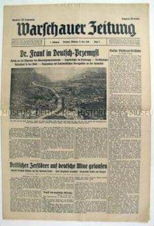 Deutsche Tageszeitung für das Generalgouvernement "Warschauer Zeitung" u.a. zur Teilung der Stadt Przemysl zwischen Deutschland (Generalgouvernement) und der Sowjetunion gemäß dem "Hitler-Stalin-Pakt"