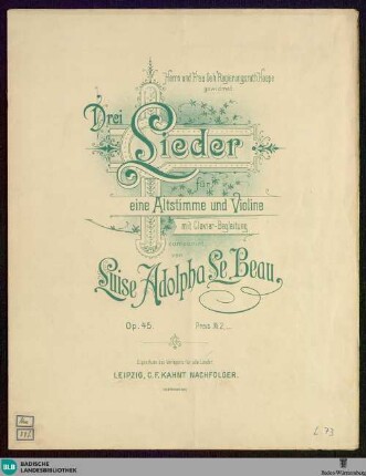 Drei Lieder für eine Altstimme und Violine : mit Clavier-Begleitung : op. 45
