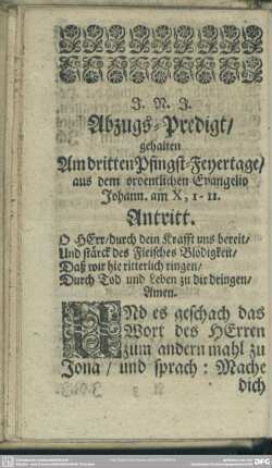 Predigt : Abzugs-Predigt, Antritt, Text, Eingang, Abhandelung, Gebrauch, Schluß