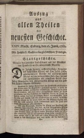 XXIV. Nachl. Coburg, den 16. Junii, 1762.
