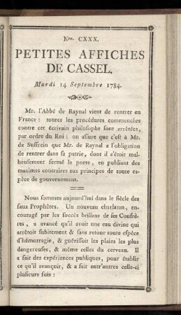 No CXXX (Mardi 14 Sepembre 1784)