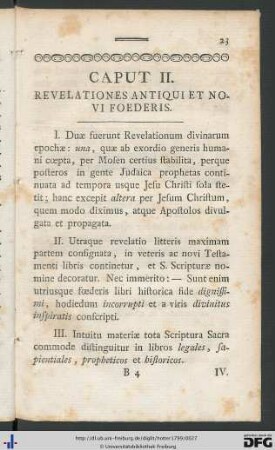 Caput II. Revelationes Antiqui et Novi Foederis.