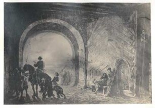 Das Thor der Wartburg. Tafel 3, Fotografie (13,0 x 18,7 cm, aufgeklebt), nach Zeichnung (von H. v. Ritgen?). Aus: Erinnerungen an die Wartburg. Eine Sammlung von Photographieen, theils nach der Natur, theils nach Zeichnungen. Hrsg.: Hugo von Ritgen, 1860. Dresden: SLUB 35.4.892
