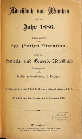 Adreßbuch für München. 1886