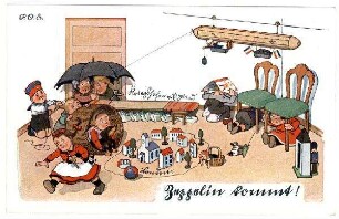 Kriegspostkarte Nr. 46, "Zeppelin kommt!"