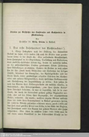 Studien zur Geschichte des Buchdrucks und Buchhandels in Mecklenburg