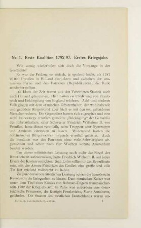 Nr. 1. Erste Koalition 1792/93. Erstes Kriegsjahr