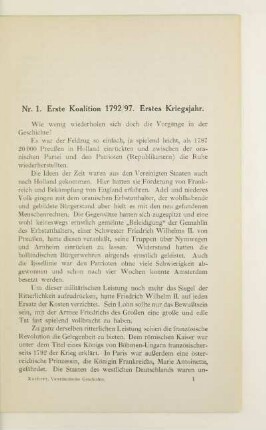 Nr. 1. Erste Koalition 1792/93. Erstes Kriegsjahr