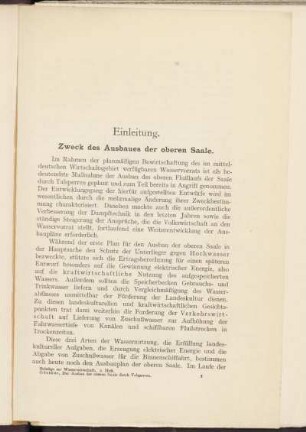 Einleitung. Zweck des Ausbaues der oberen Saale.