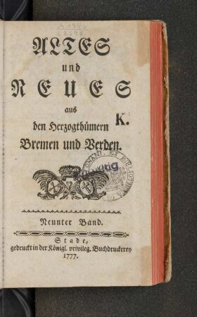Bd. 9: Altes und Neues aus den Herzogthümern Bremen und Verden