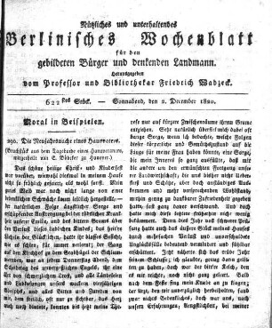 622stes Stueck, Sonnabend, den 2. December 1820