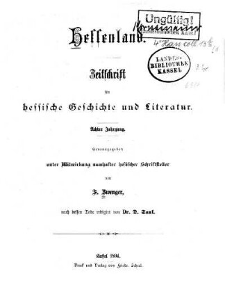 8.1894: Hessenland : Zeitschrift für hessische Geschichte und Literatur