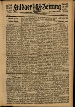 Erste Ausgabe vom Samstag, den 14. Dezember 1907.