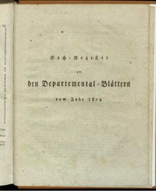 Sach-Register zu den Departemental-Blättern vom Jahr 1809
