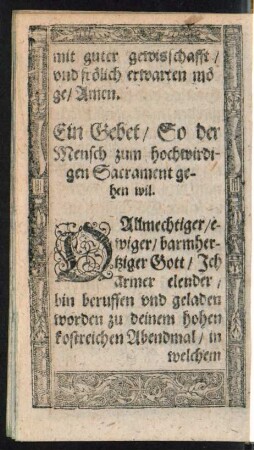 Ein Gebet/ So der Mensch zum hochwirdigen Sacrament gehen wil.