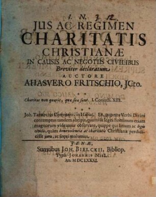 Jus Ac Regimen Charitatis Christianae In Causis Ac Negotiis Civilibus