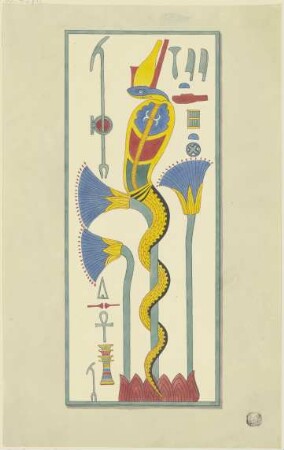 Kartusche mit einer Schlange, Hieroglyphen und vegetabiler Zier
