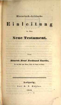 Historisch-kritische Einleitung in das Neue Testament