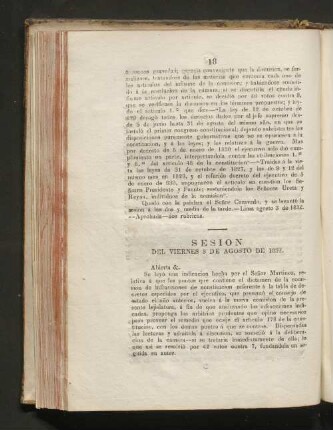 Sesion del Viernes 3 de Agosto 1832