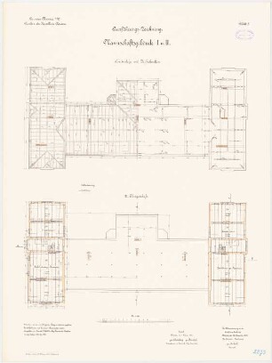 Kavalleriekaserne, Münster: Mannschaftsgebäude I und II: Grundriss 3. Obergeschoss Sparrenlage 1:100