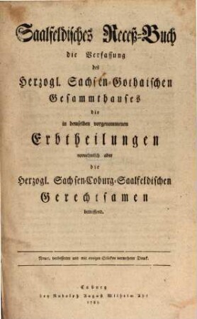 Saalfeldisches Recess-Buch