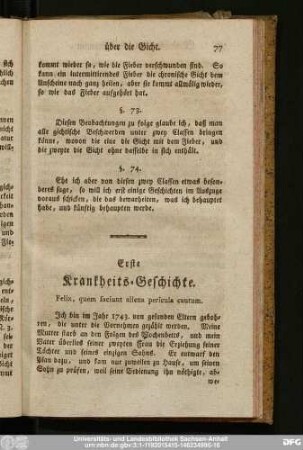 Erste Krankheits-Geschichte.