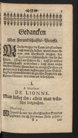 Gedancken Uber Freundschaffts-Brieffe.