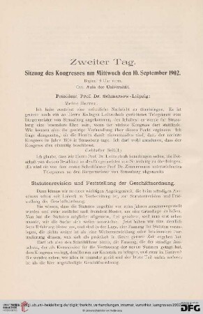 Zweiter Tag. Sitzung des Kongresses am Mittwoch den 10. September 1902