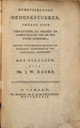 Oberysselsche Gedenkstukken, 2. De opkomst en samenstelling van de provincie Overyssel. - VIII, 357 S.