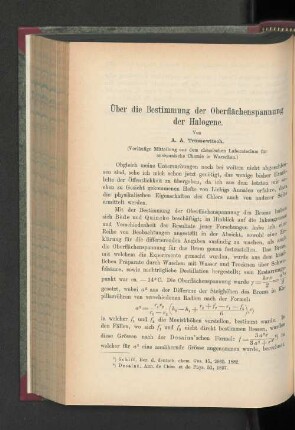 Über die Bestimmung der Oberflächenspannung der Halogene.