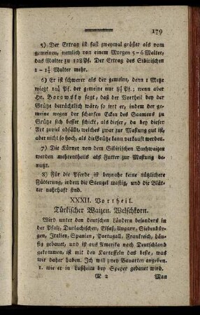 XXXII. Vortheil. Türkischer Waizen. Wechselkorn. - XXXVII. Vortheil. Gugenmus Wirthschaft in zwey Feldern mit Krapp und Klee.