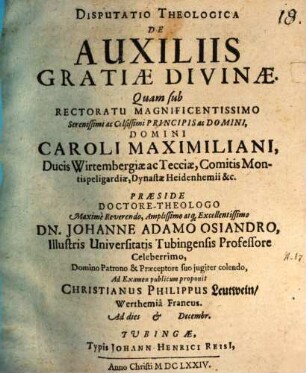 Disputatio Theologica De Auxiliis Gratiae Divinae