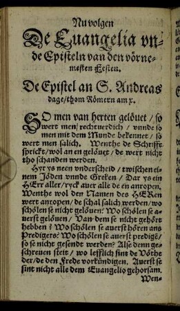 Nu volgen De Evangelia unde Episteln van den vörnemesten Festen.