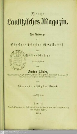 34.1857: Neues lausitzisches Magazin : Zeitschrift der Oberlausitzischen Gesellschaft der Wissenschaften