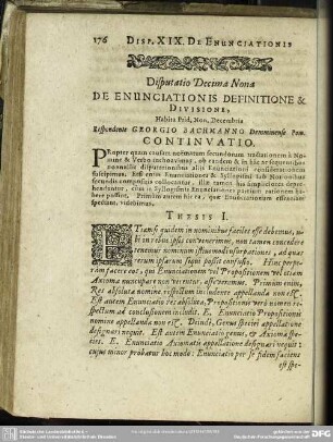 Disputatio Decima Nona De Enunciationis Definitione & Divisione