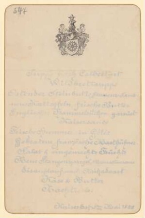 Menükarte : Menü, Kaiserhof