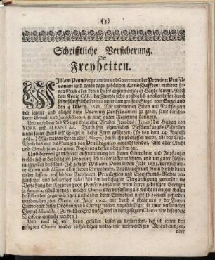 Schrifftliche Versicherung der Freyheiten.