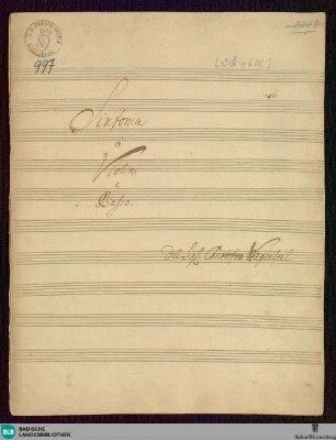 Symphonies - Mus. Hs. 997 : vl (2), b; A; MicWka 433