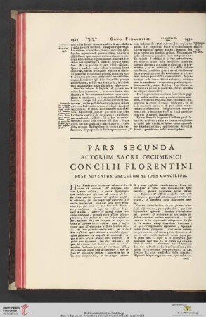 Pars secunda: Actorum sacri oecumenici concilii Florentini post adventum græcorum ad idem concilium