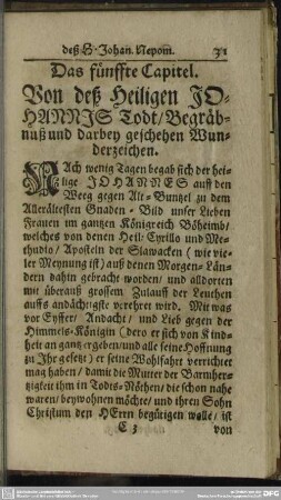Das fünffte Capitel. Von deß Heiligen Johannis Todt, Begräbnuß und darbey geschehen Wunderzeichen