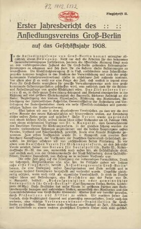 2.1909: Jahresbericht des Ansiedlungsvereins Gross-Berlin