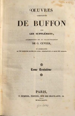 Oeuvres complètes : ... avec les suppléments. 3. Matières générales. 3. - 1836. - 480 S.