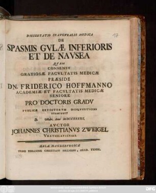 Dissertatio Inavgvralis Medica De Spasmis Gvlæ Inferioris Et De Navsea