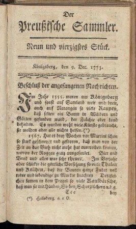 Neun und vierzigstes Stück. Königsberg, den 9. Dec. 1773.