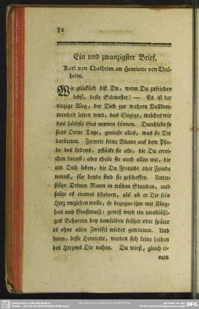 Ein und zwanzigster Brief. Karl von Thalheim an Henriette von Thalheim