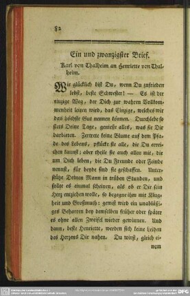 Ein und zwanzigster Brief. Karl von Thalheim an Henriette von Thalheim