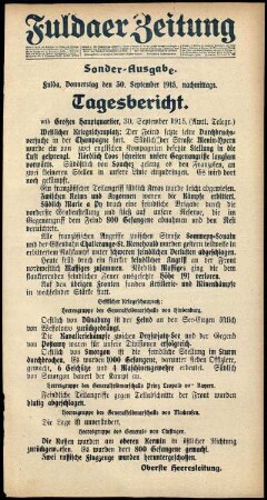 Ausgabe vom Donnerstag, den 30. September 1915.