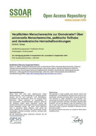 Verpflichten Menschenrechte zur Demokratie? Über universelle Menschenrechte, politische Teilhabe und demokratische Herrschaftsordnungen