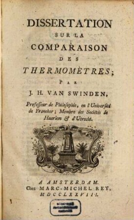 Dissertation sur la comparaison des thermomètres